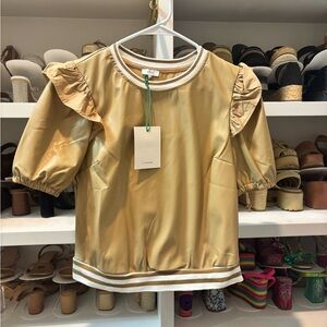 Tan leather puff sleeve top